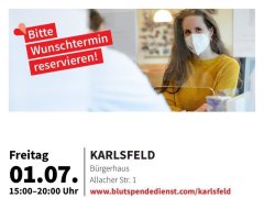 Nächster Blutspendetermin in Karlsfeld am 01.07.2022