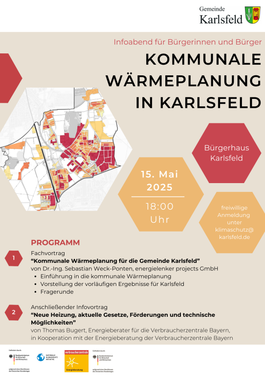 Flyer Infoabend kommunale Wärmeplanung Karlsfeld am 15.05.25