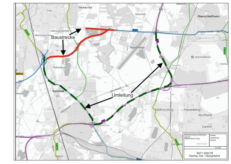 Bundesstraße 471 im Bereich Dachau Ost bis Obergrashof